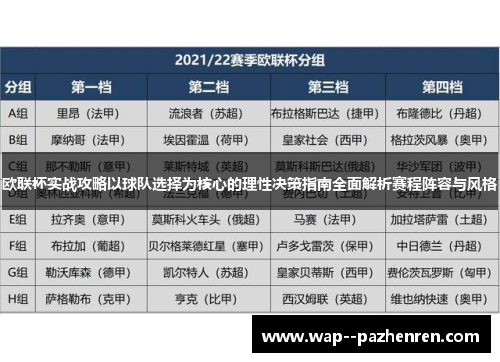 欧联杯实战攻略以球队选择为核心的理性决策指南全面解析赛程阵容与风格